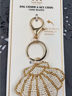 Haute Hippie White & Gold Beaded Shell Key Charm